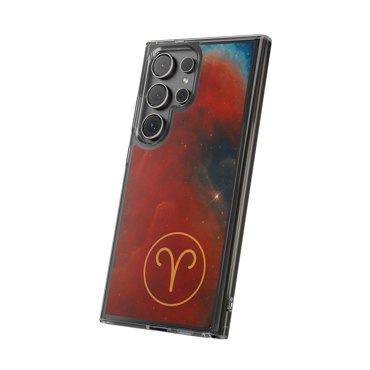 Aries Zodiac Clear Impact-Resistant Phone Case — Red Nebula Constellation Design