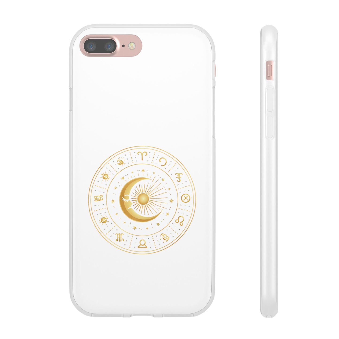 Clear Phone Case with Gold Celestial Moon & Zodiac Wheel – Astrology iPhone Cover