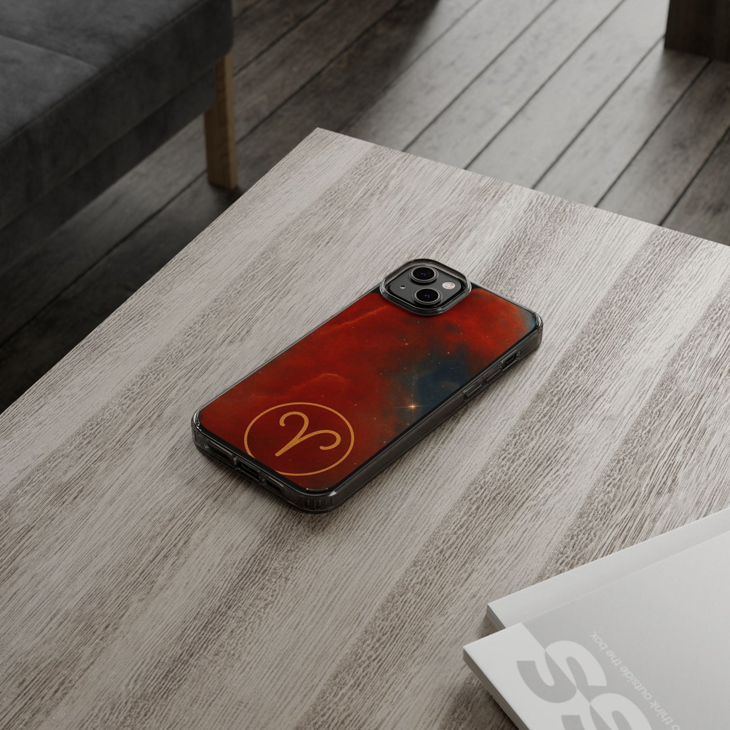 Aries Zodiac Clear Impact-Resistant Phone Case — Red Nebula Constellation Design