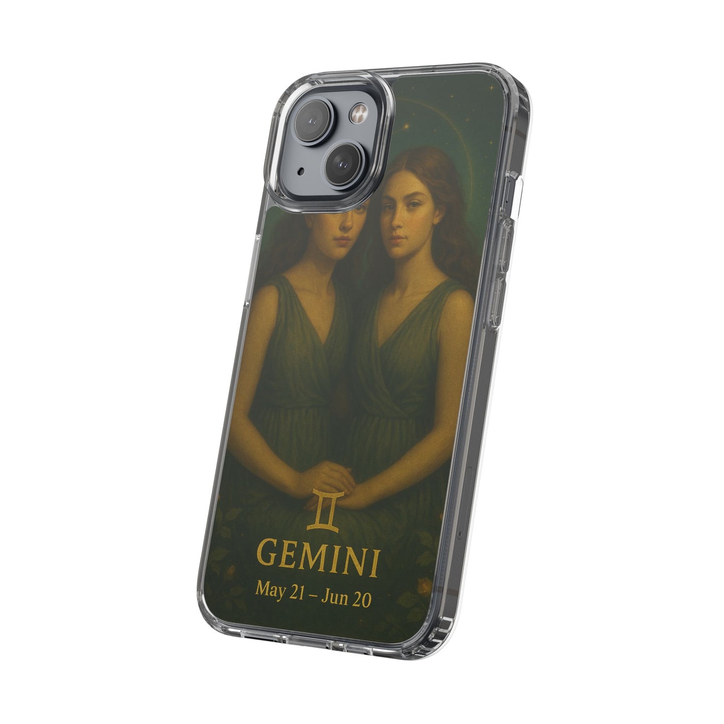 Gemini Zodiac Clear Phone Case — Twin Sisters Astrology Design (May 21–Jun 20)