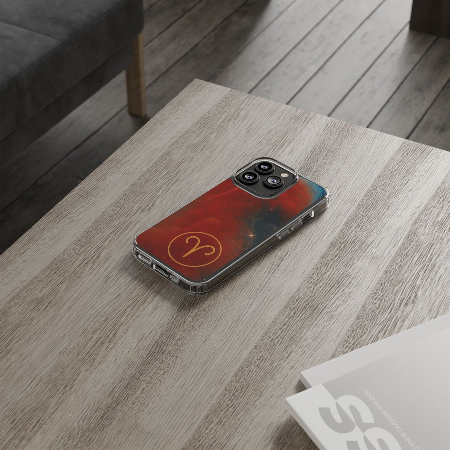 Aries Zodiac Clear Impact-Resistant Phone Case — Red Nebula Constellation Design