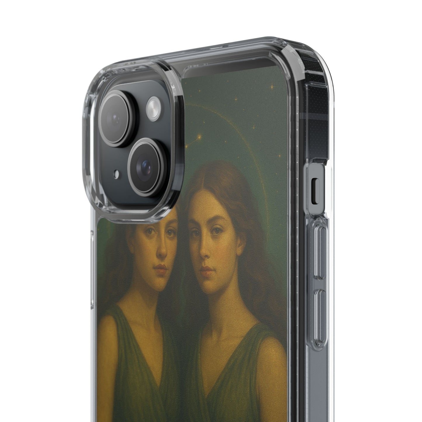 Gemini Zodiac Clear Phone Case — Twin Sisters Astrology Design (May 21–Jun 20)