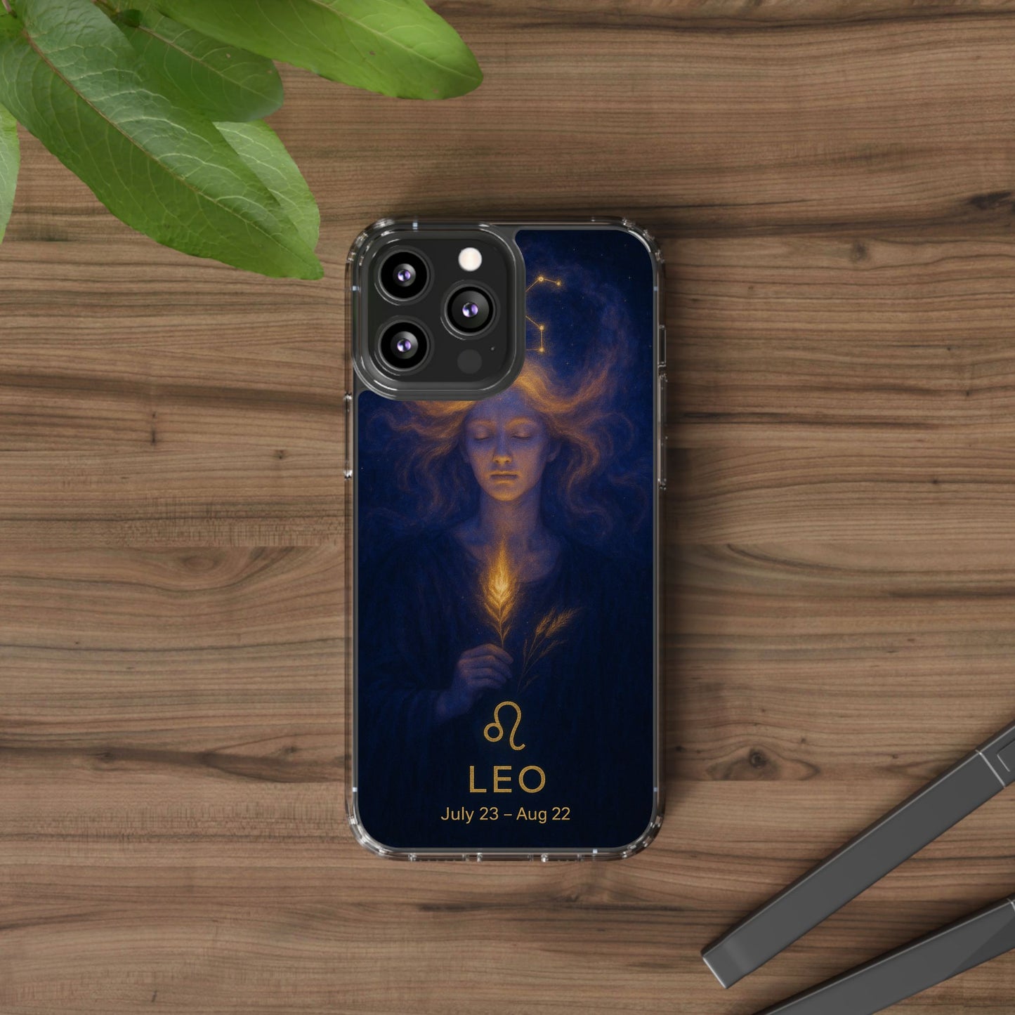 Leo Zodiac Clear Phone Case — Mystical Constellation Design (July 23–Aug 22)