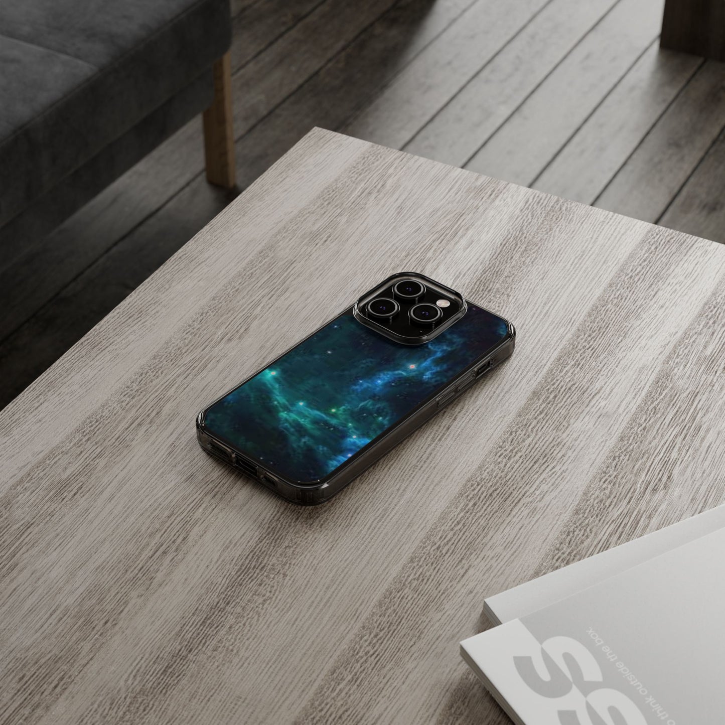 Clear Impact-Resistant Phone Case — Teal Nebula Space Design