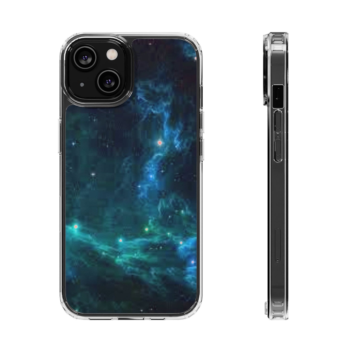 Clear Impact-Resistant Phone Case — Teal Nebula Space Design