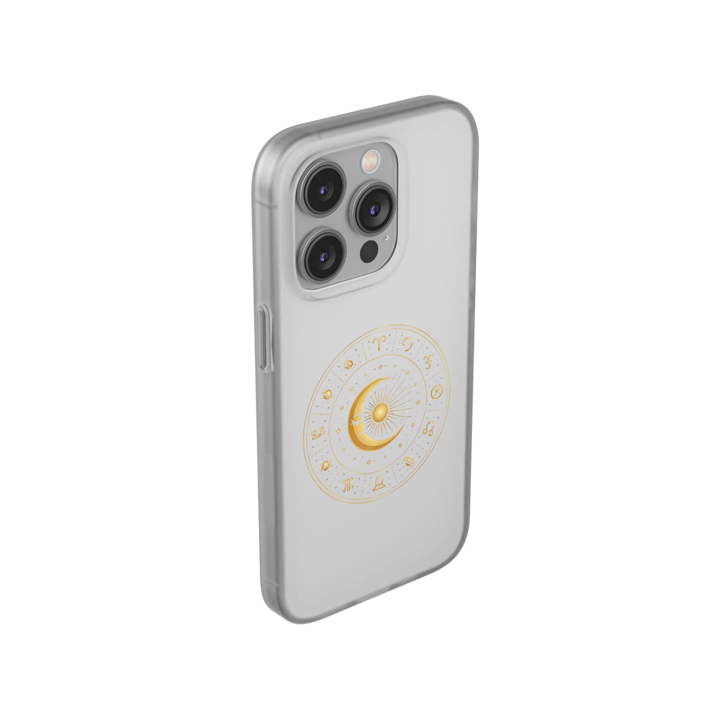 Clear Phone Case with Gold Celestial Moon & Zodiac Wheel – Astrology iPhone Cover