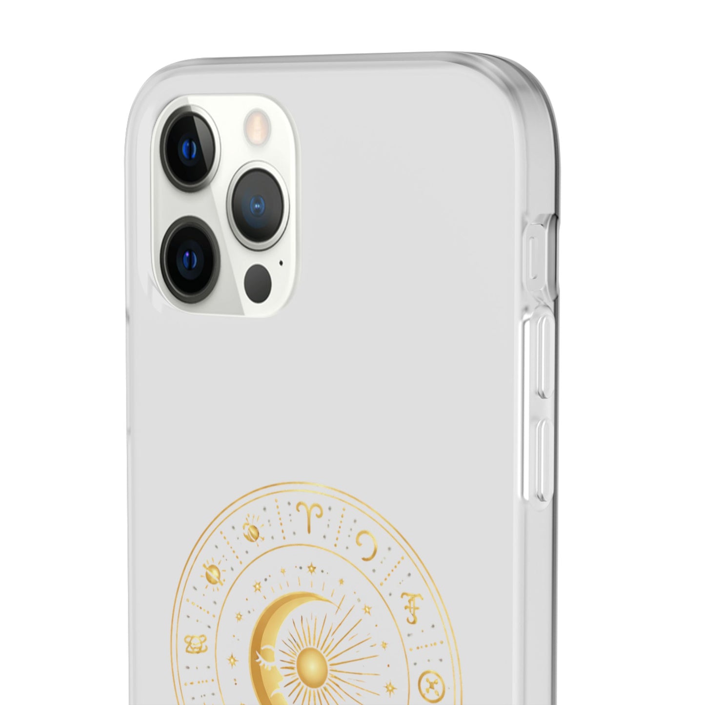 Clear Phone Case with Gold Celestial Moon & Zodiac Wheel – Astrology iPhone Cover