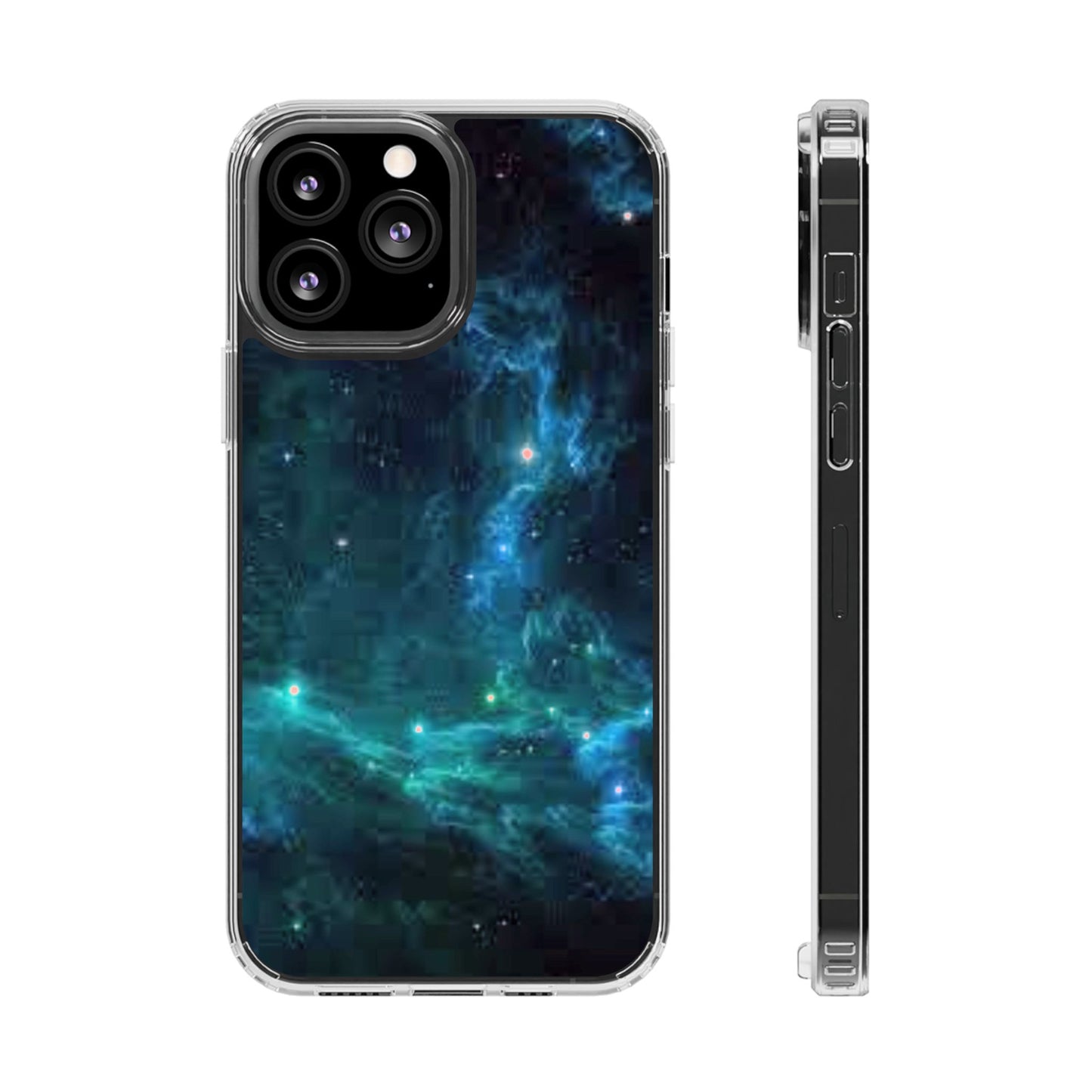 Clear Impact-Resistant Phone Case — Teal Nebula Space Design