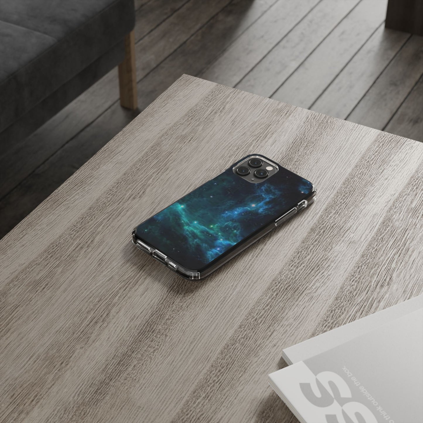 Clear Impact-Resistant Phone Case — Teal Nebula Space Design