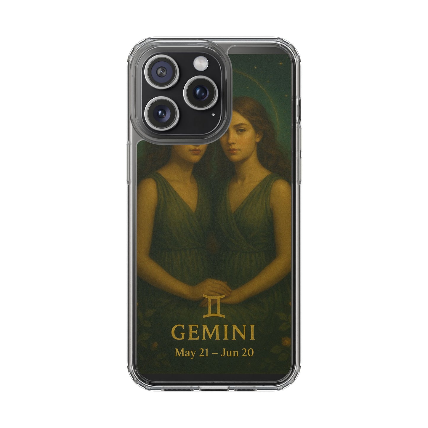 Gemini Zodiac Clear Phone Case — Twin Sisters Astrology Design (May 21–Jun 20)