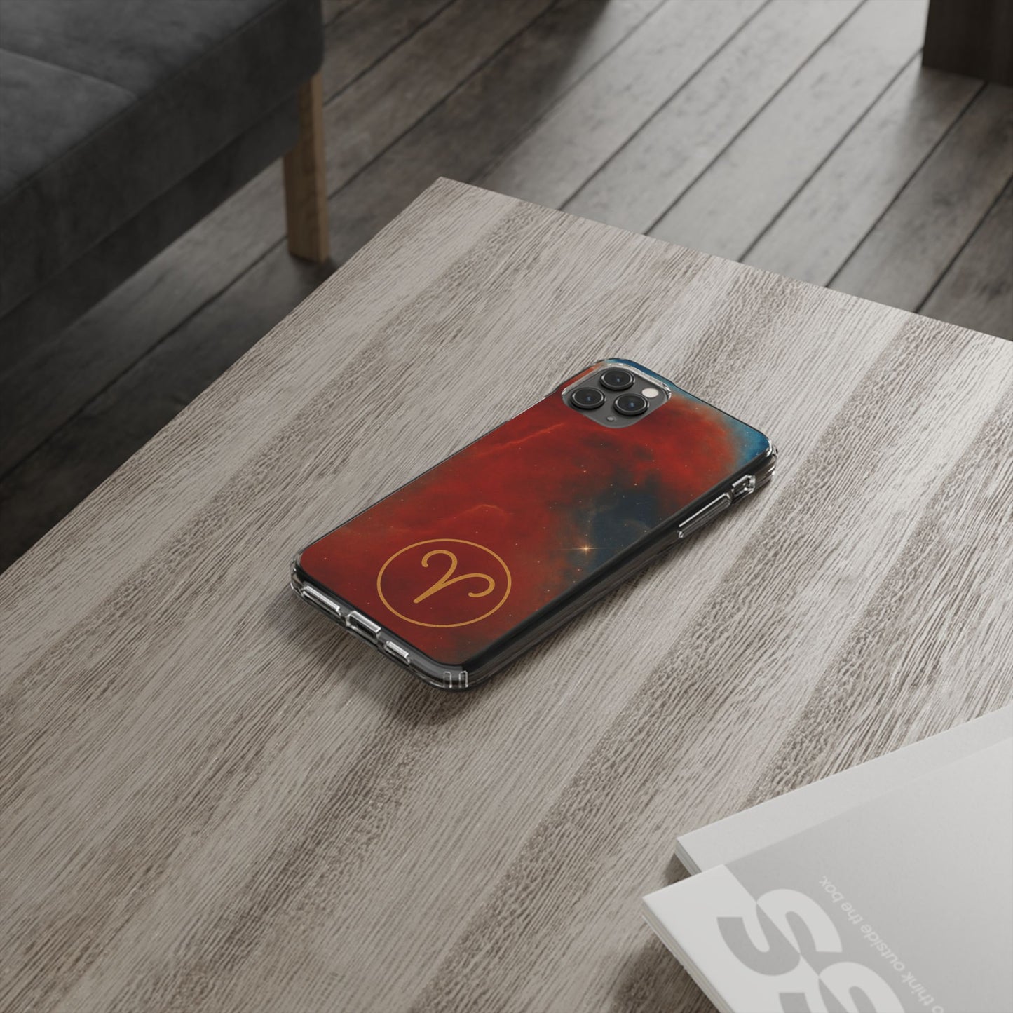 Aries Zodiac Clear Impact-Resistant Phone Case — Red Nebula Constellation Design