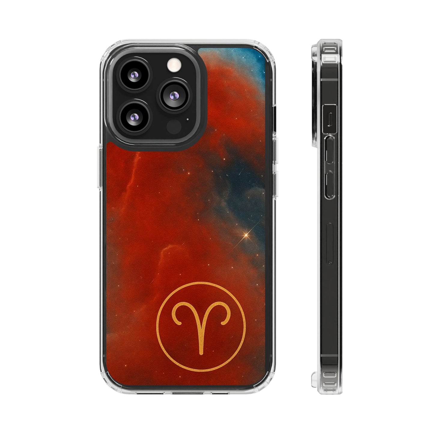 Aries Zodiac Clear Impact-Resistant Phone Case — Red Nebula Constellation Design