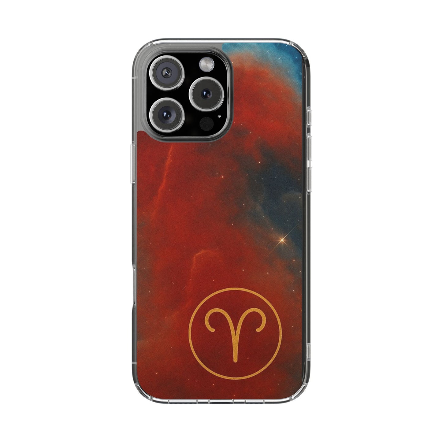 Aries Zodiac Clear Impact-Resistant Phone Case — Red Nebula Constellation Design