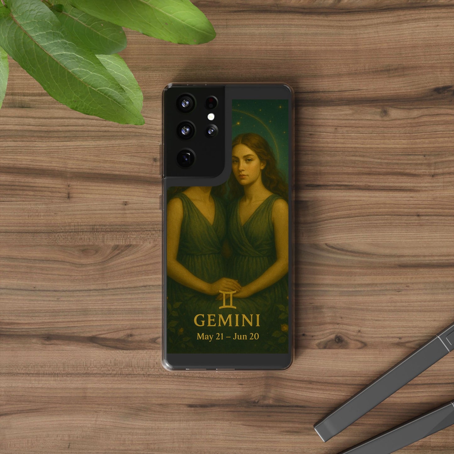 Gemini Zodiac Clear Phone Case — Twin Sisters Astrology Design (May 21–Jun 20)