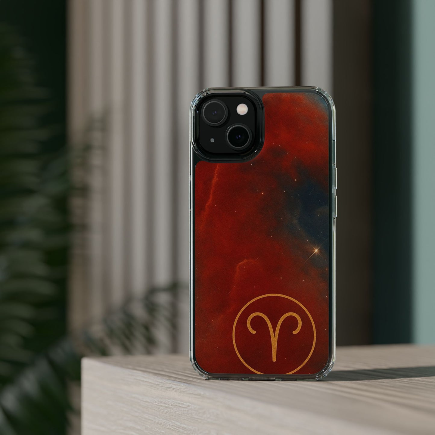 Aries Zodiac Clear Impact-Resistant Phone Case — Red Nebula Constellation Design