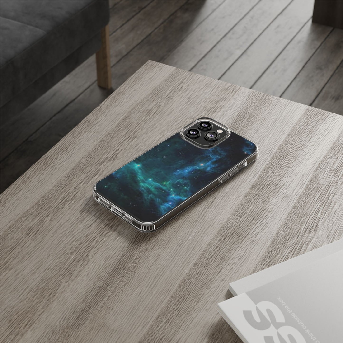 Clear Impact-Resistant Phone Case — Teal Nebula Space Design