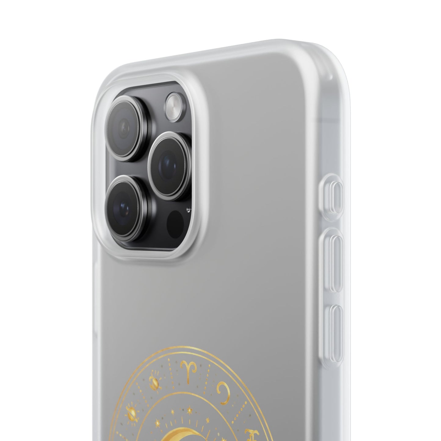 Clear Phone Case with Gold Celestial Moon & Zodiac Wheel – Astrology iPhone Cover