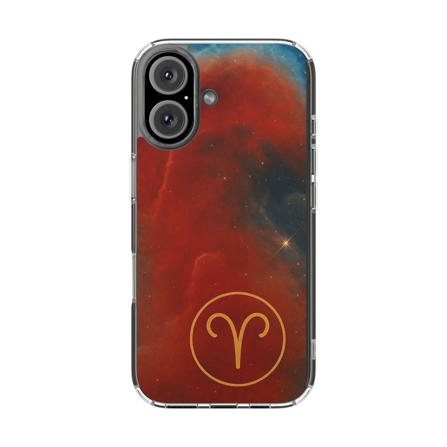 Aries Zodiac Clear Impact-Resistant Phone Case — Red Nebula Constellation Design