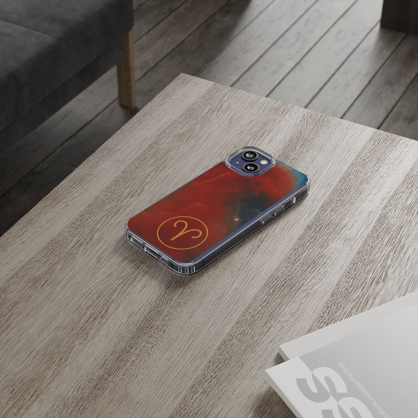 Aries Zodiac Clear Impact-Resistant Phone Case — Red Nebula Constellation Design
