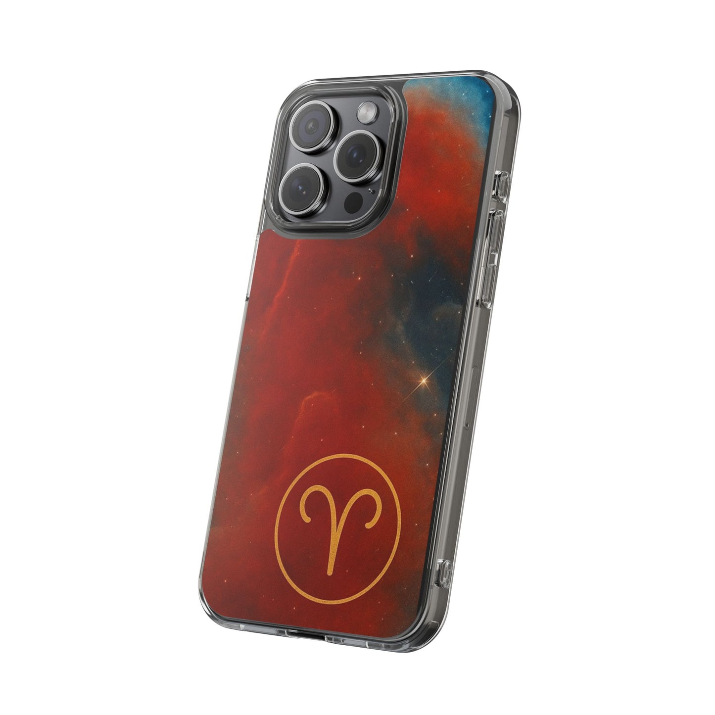 Aries Zodiac Clear Impact-Resistant Phone Case — Red Nebula Constellation Design