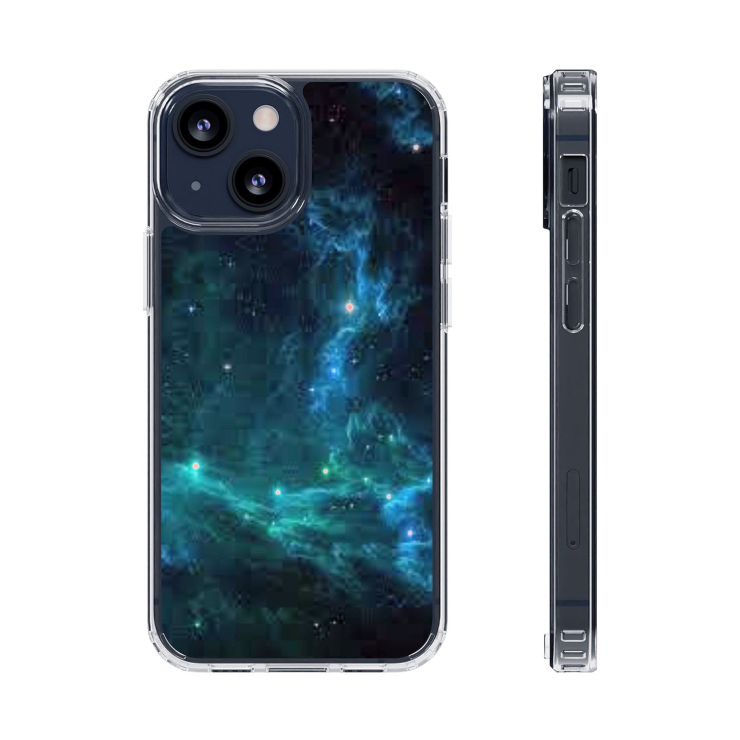 Clear Impact-Resistant Phone Case — Teal Nebula Space Design