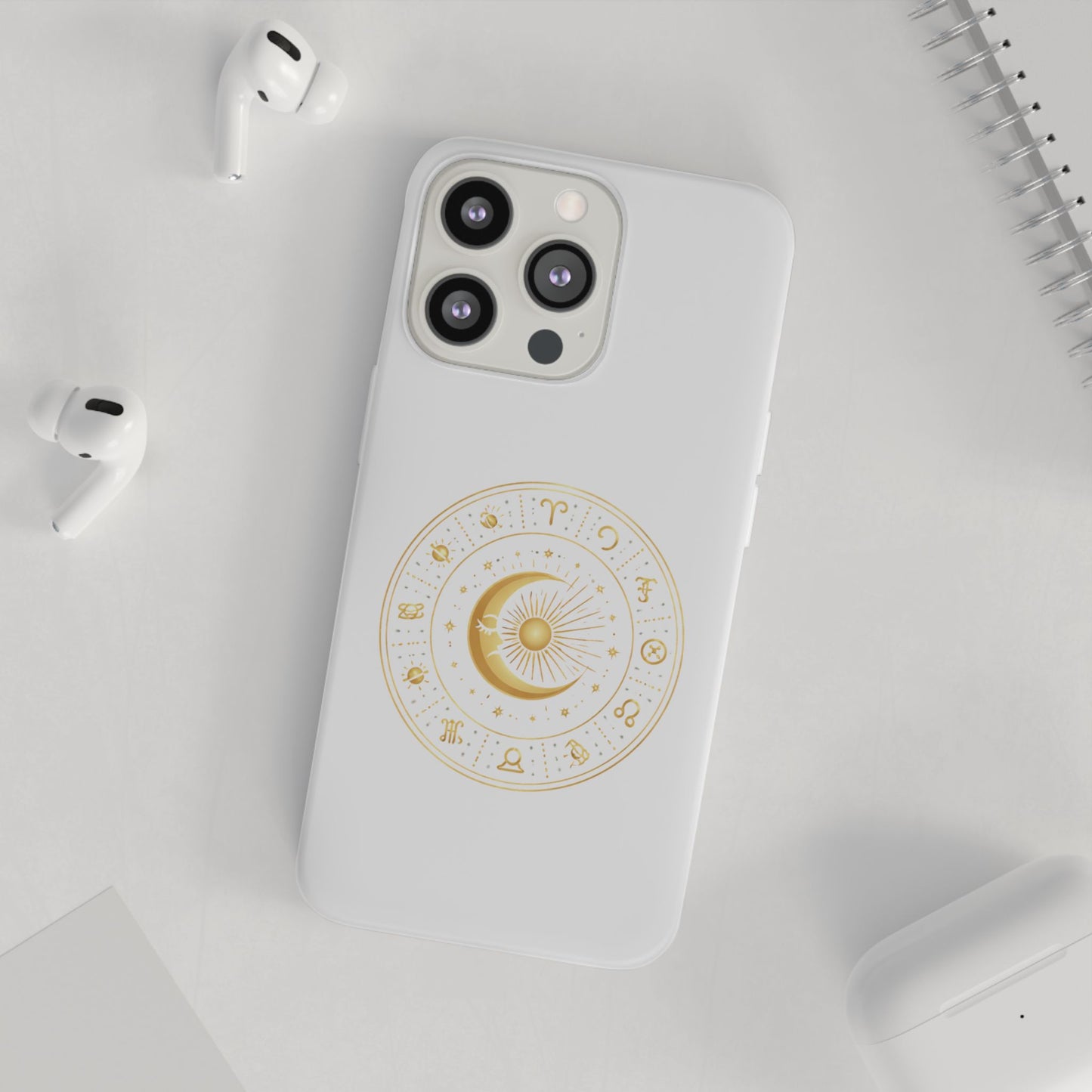 Clear Phone Case with Gold Celestial Moon & Zodiac Wheel – Astrology iPhone Cover