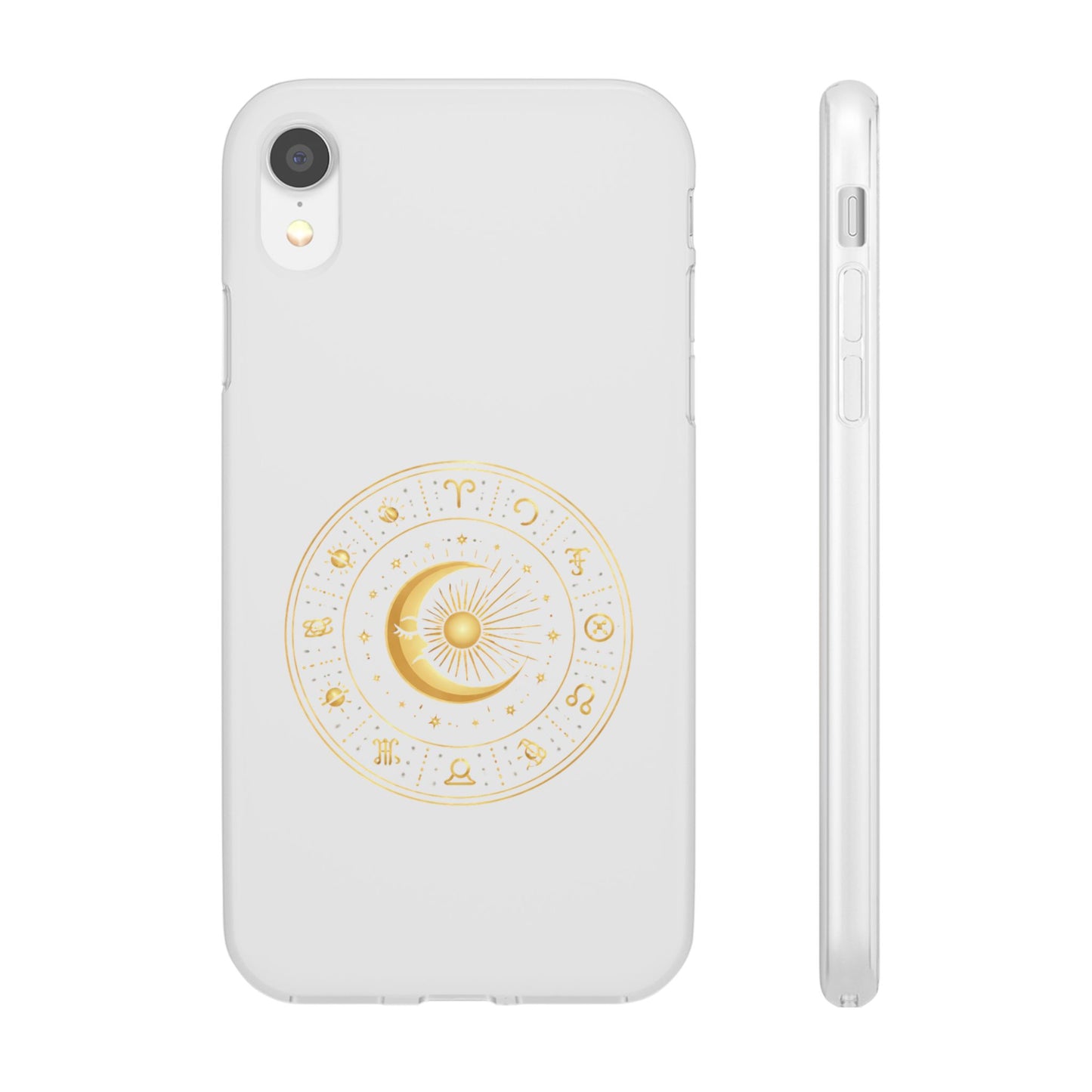 Clear Phone Case with Gold Celestial Moon & Zodiac Wheel – Astrology iPhone Cover