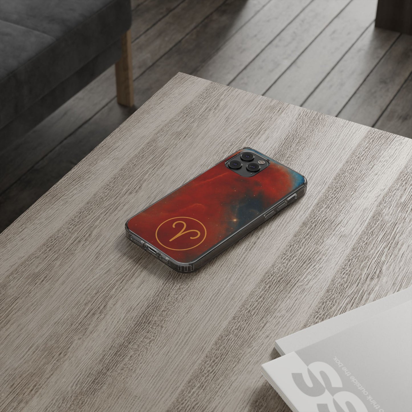 Aries Zodiac Clear Impact-Resistant Phone Case — Red Nebula Constellation Design