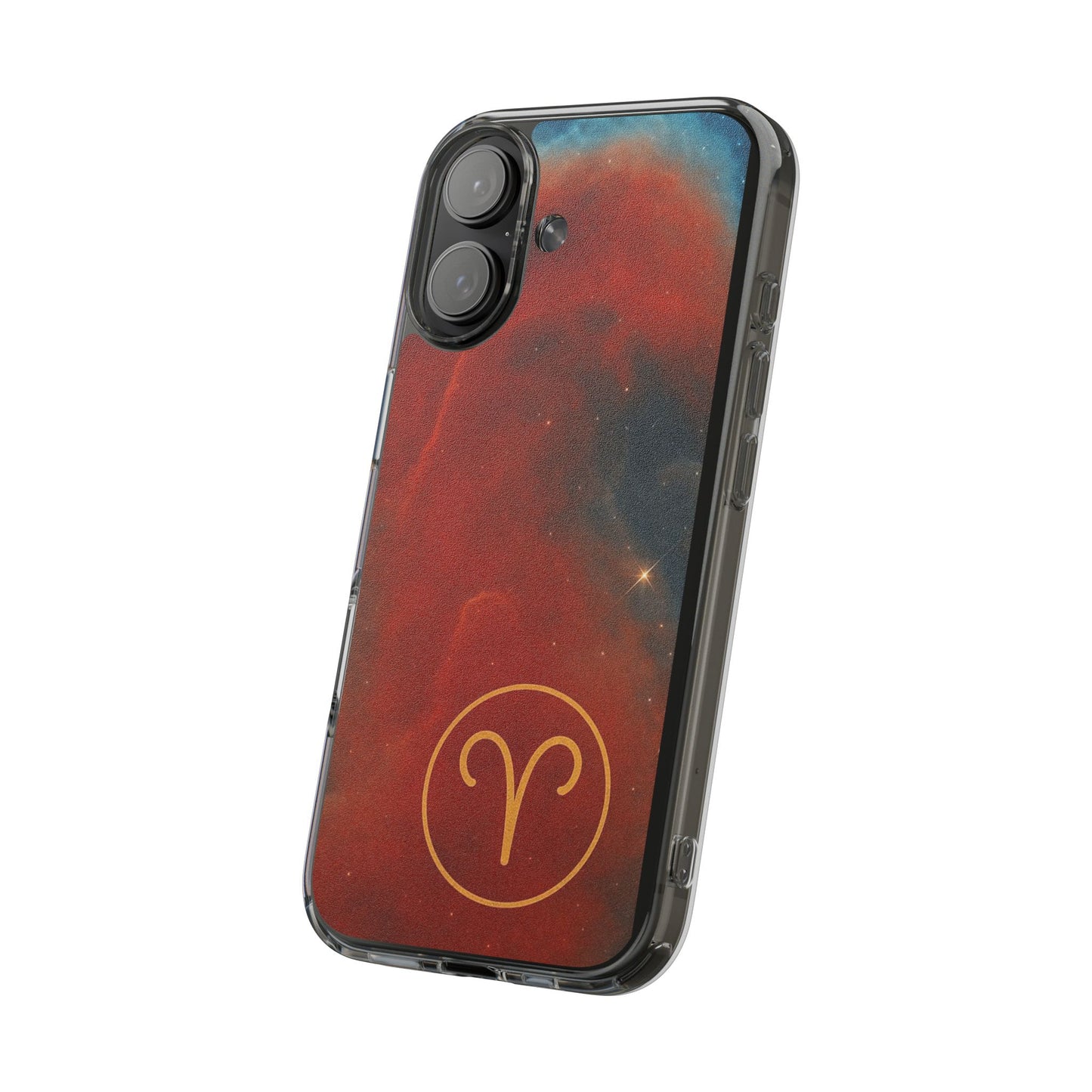 Aries Zodiac Clear Impact-Resistant Phone Case — Red Nebula Constellation Design