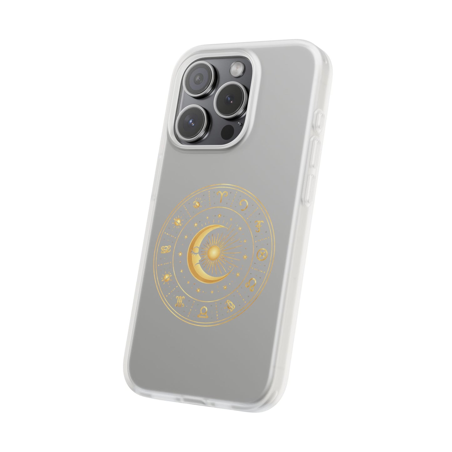 Clear Phone Case with Gold Celestial Moon & Zodiac Wheel – Astrology iPhone Cover
