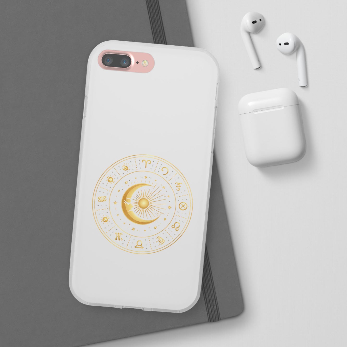Clear Phone Case with Gold Celestial Moon & Zodiac Wheel – Astrology iPhone Cover