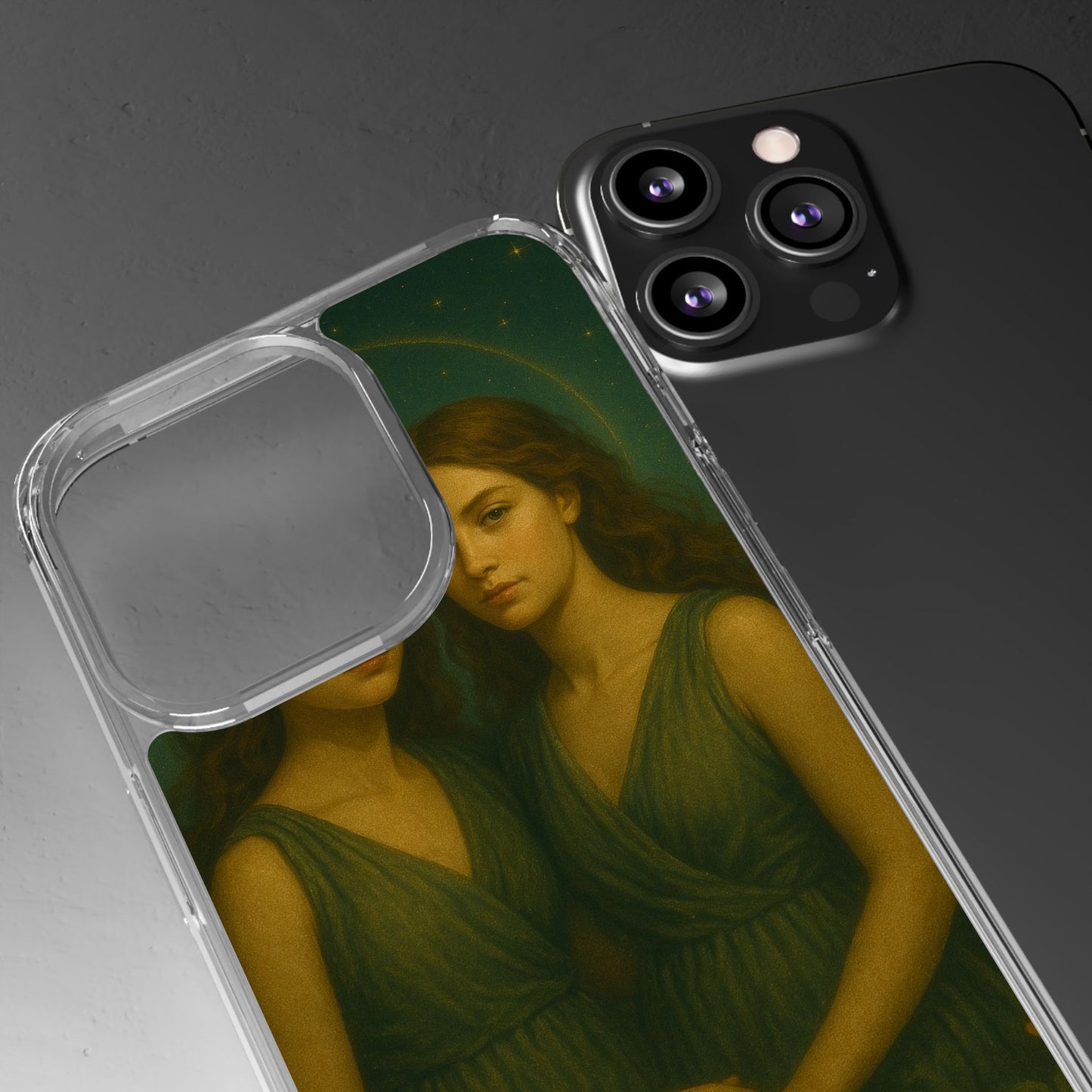 Gemini Zodiac Clear Phone Case — Twin Sisters Astrology Design (May 21–Jun 20)