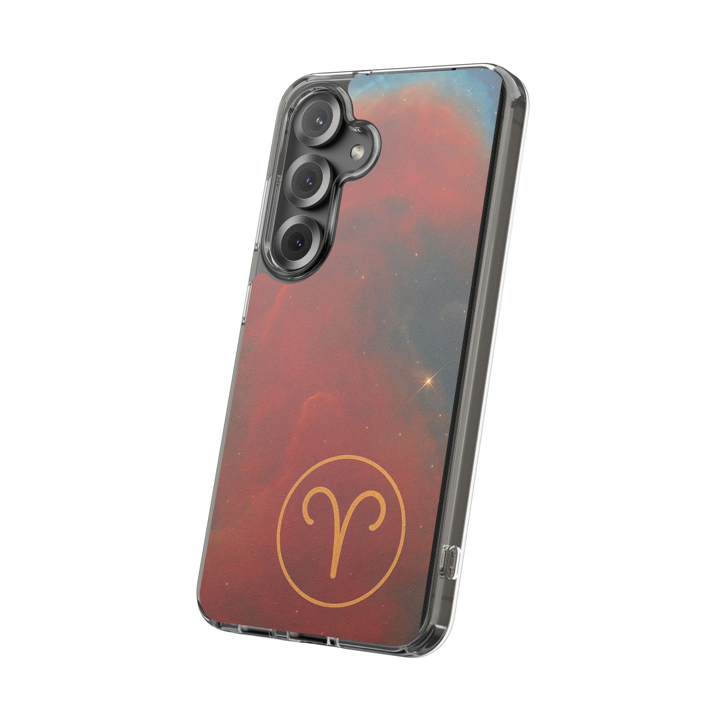Aries Zodiac Clear Impact-Resistant Phone Case — Red Nebula Constellation Design