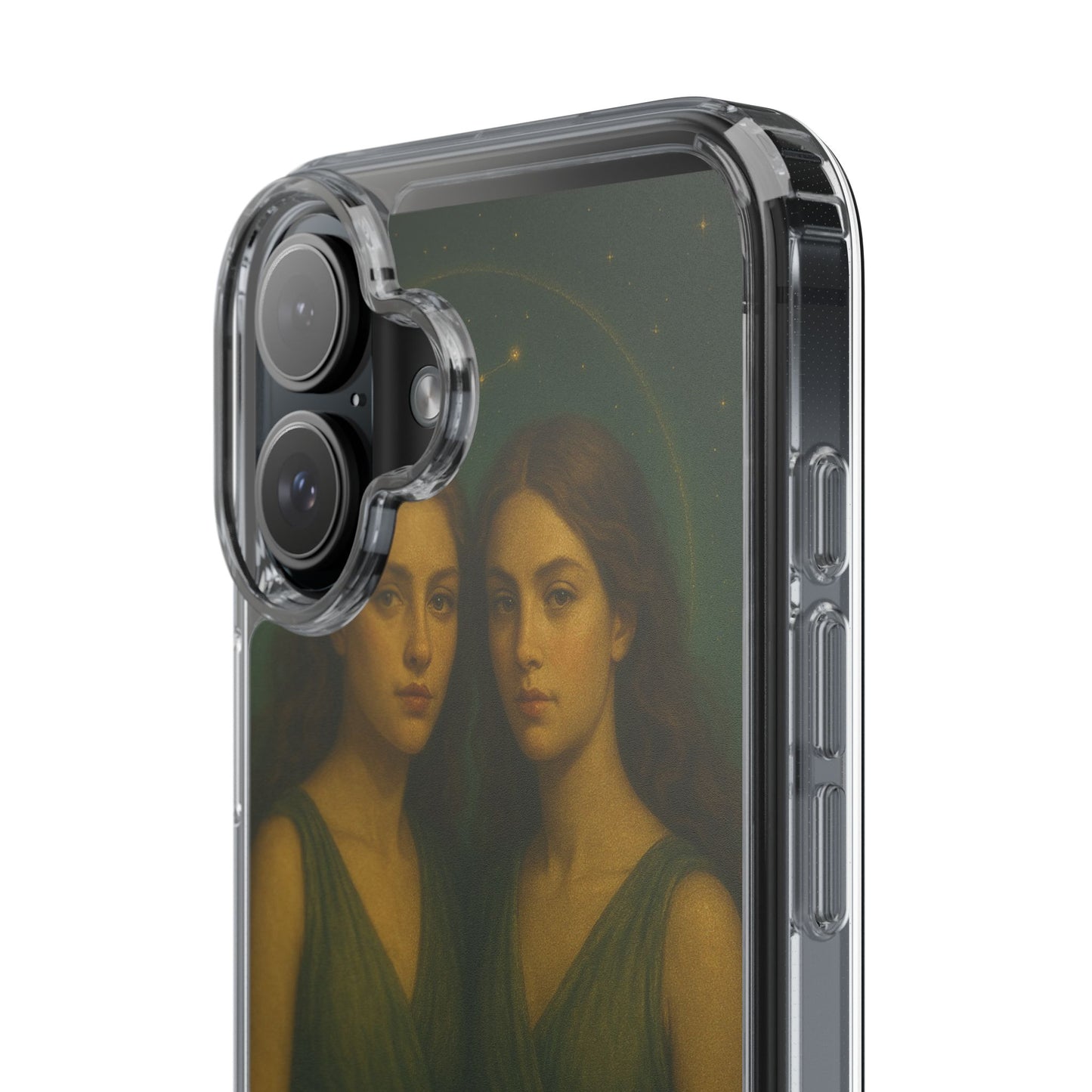 Gemini Zodiac Clear Phone Case — Twin Sisters Astrology Design (May 21–Jun 20)