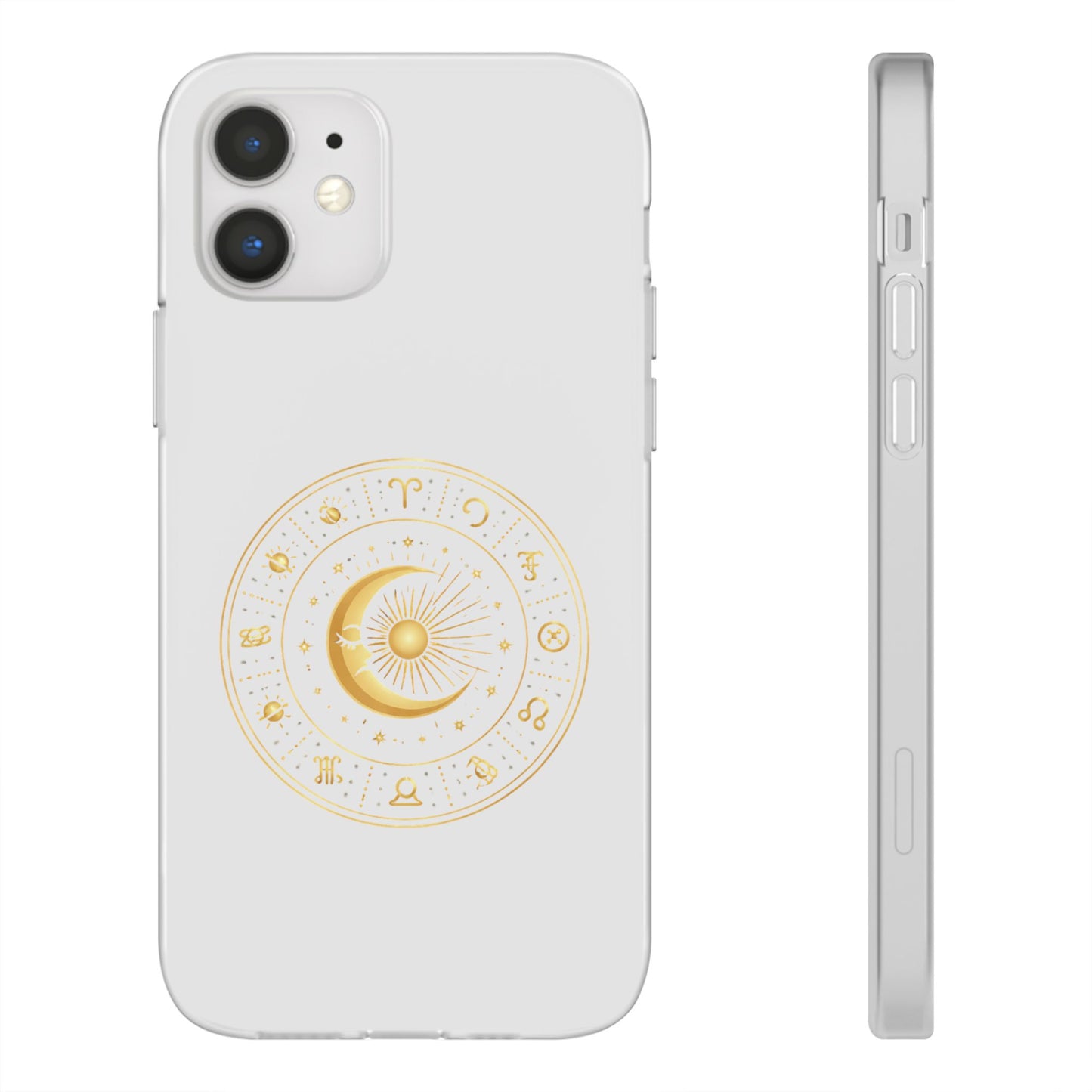 Clear Phone Case with Gold Celestial Moon & Zodiac Wheel – Astrology iPhone Cover