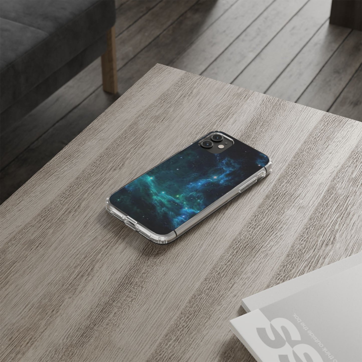 Clear Impact-Resistant Phone Case — Teal Nebula Space Design