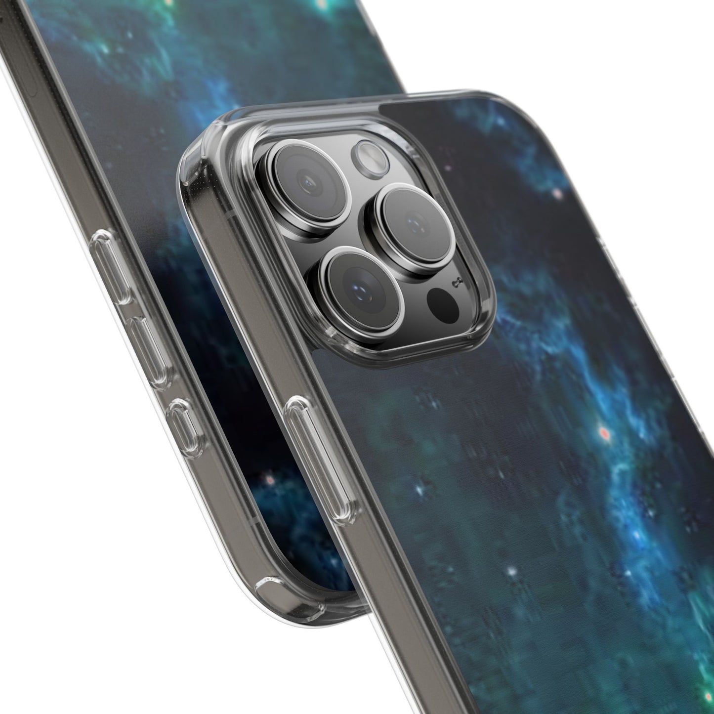 Clear Impact-Resistant Phone Case — Teal Nebula Space Design