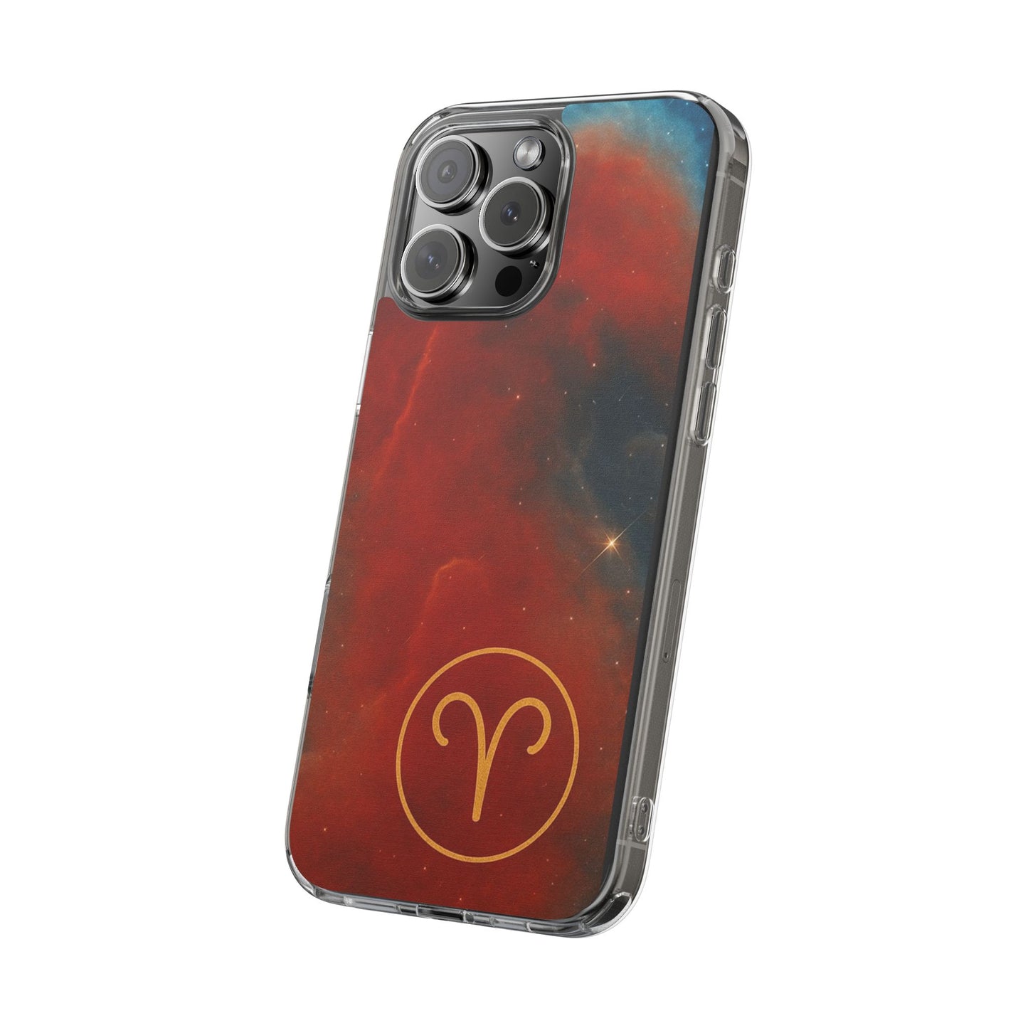 Aries Zodiac Clear Impact-Resistant Phone Case — Red Nebula Constellation Design
