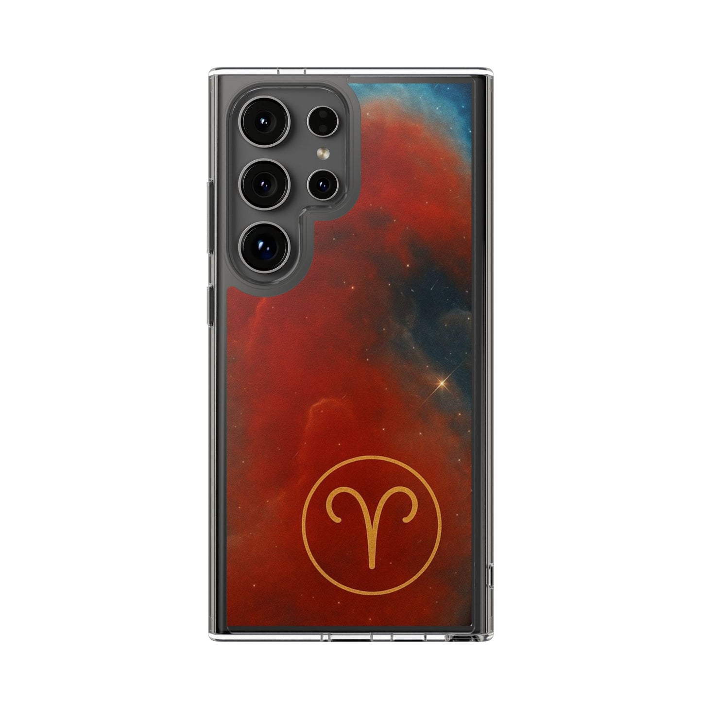 Aries Zodiac Clear Impact-Resistant Phone Case — Red Nebula Constellation Design