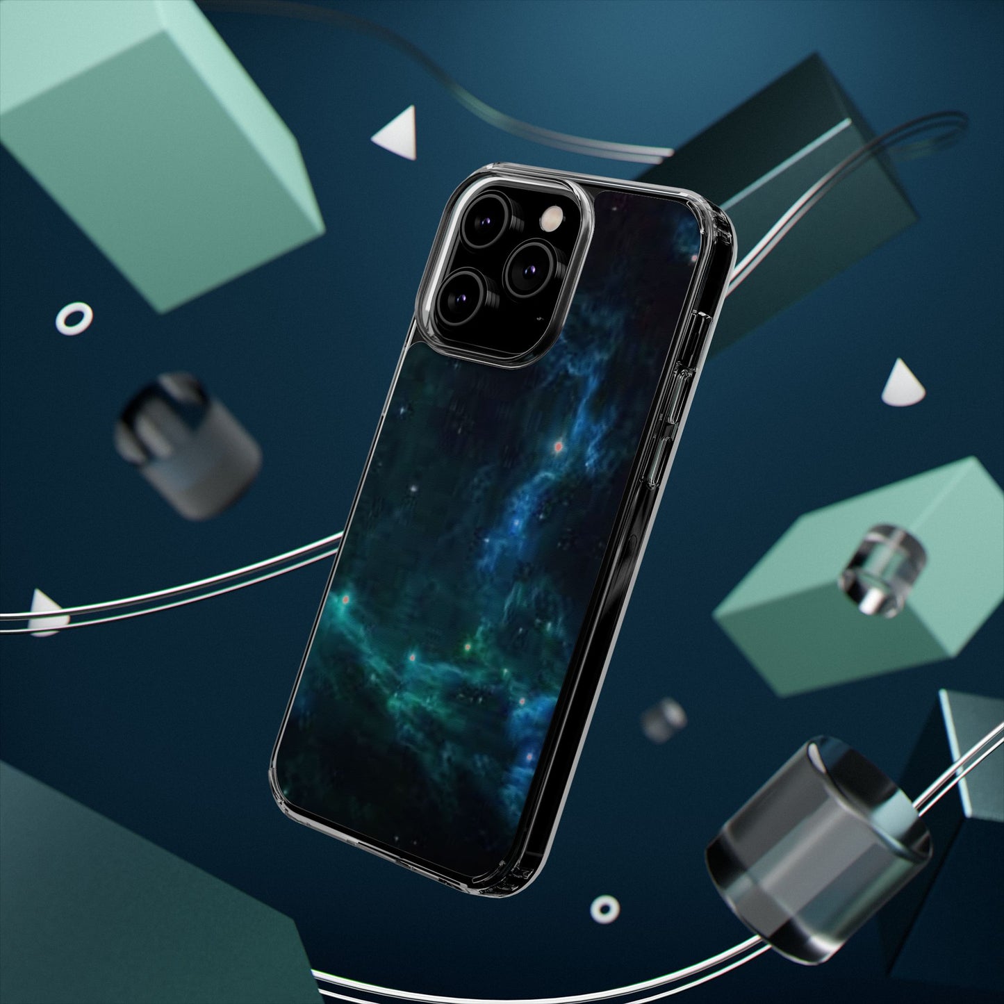 Clear Impact-Resistant Phone Case — Teal Nebula Space Design