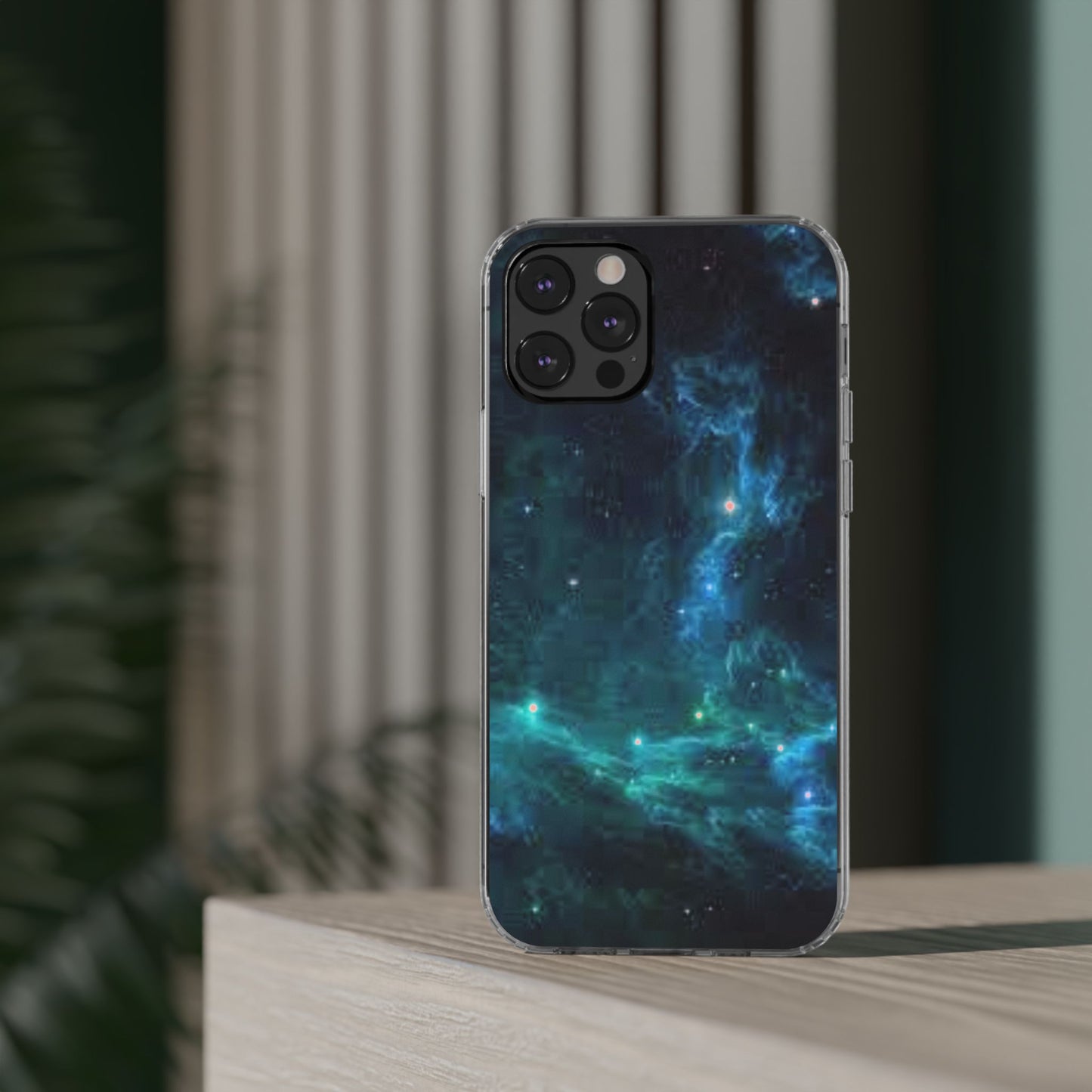 Clear Impact-Resistant Phone Case — Teal Nebula Space Design