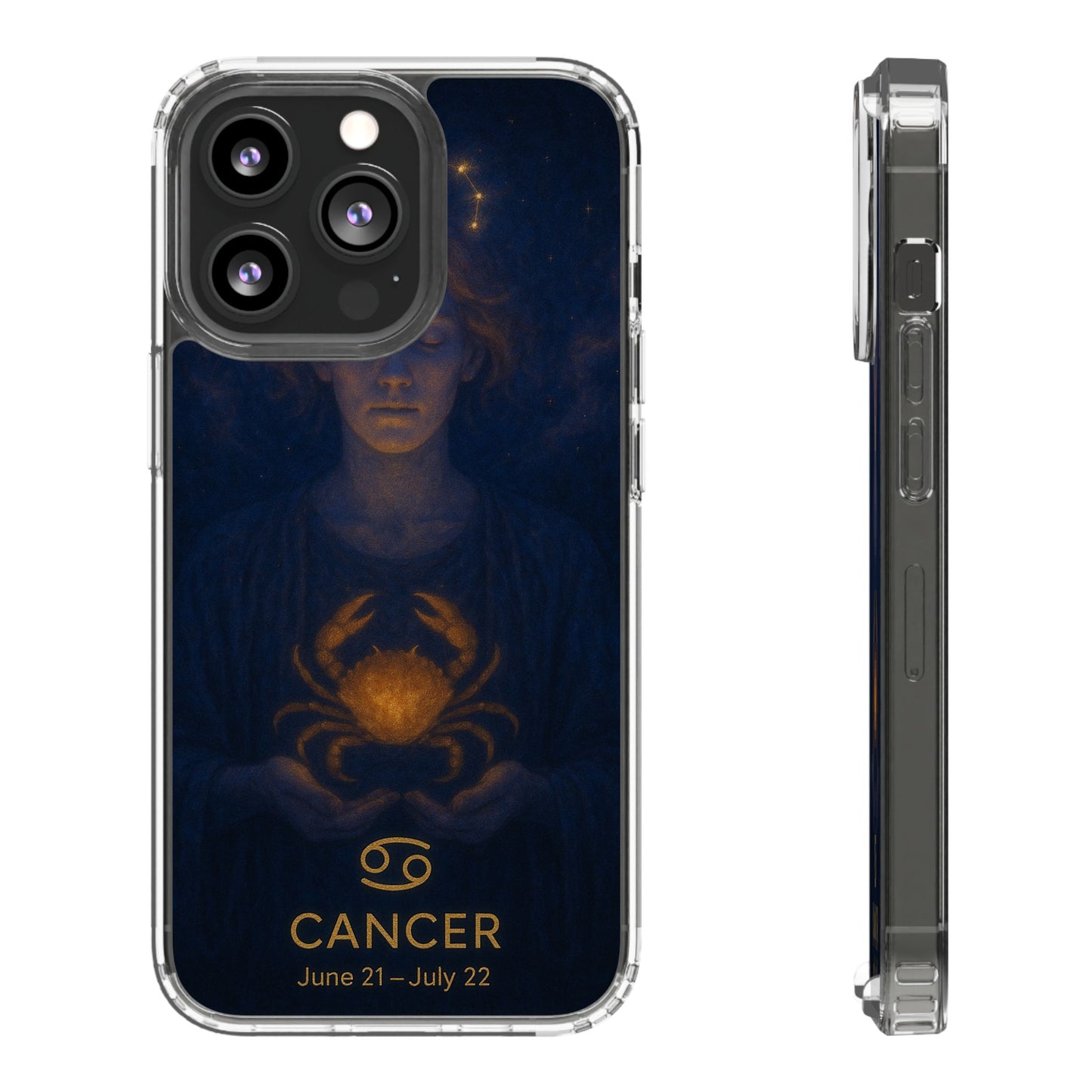 Cancer Zodiac Clear Phone Case — June 21–July 22 Crab Constellation Design
