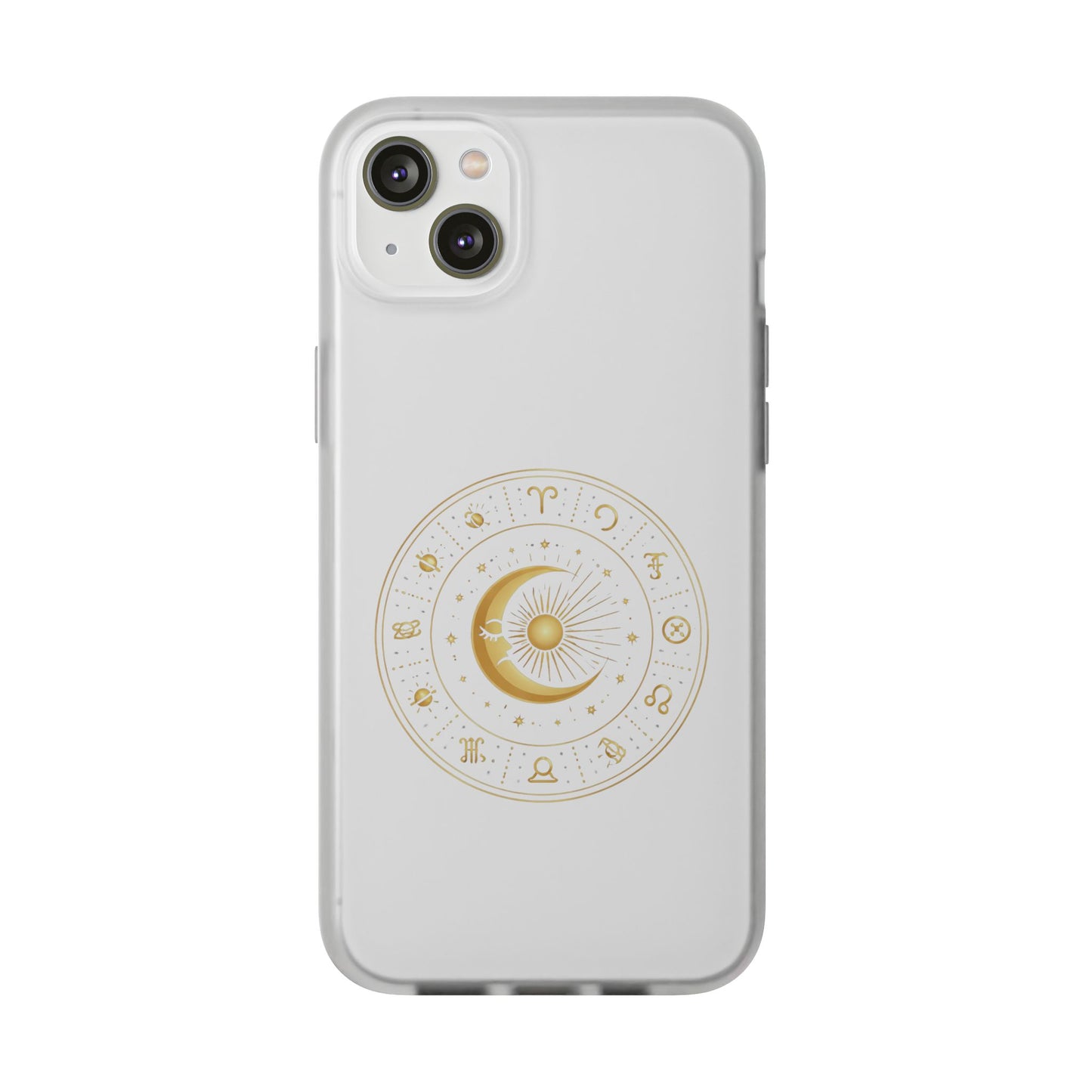 Clear Phone Case with Gold Celestial Moon & Zodiac Wheel – Astrology iPhone Cover