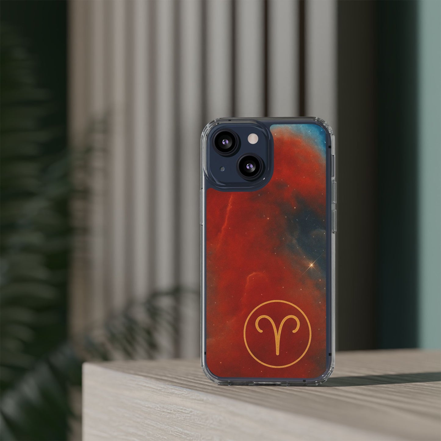 Aries Zodiac Clear Impact-Resistant Phone Case — Red Nebula Constellation Design