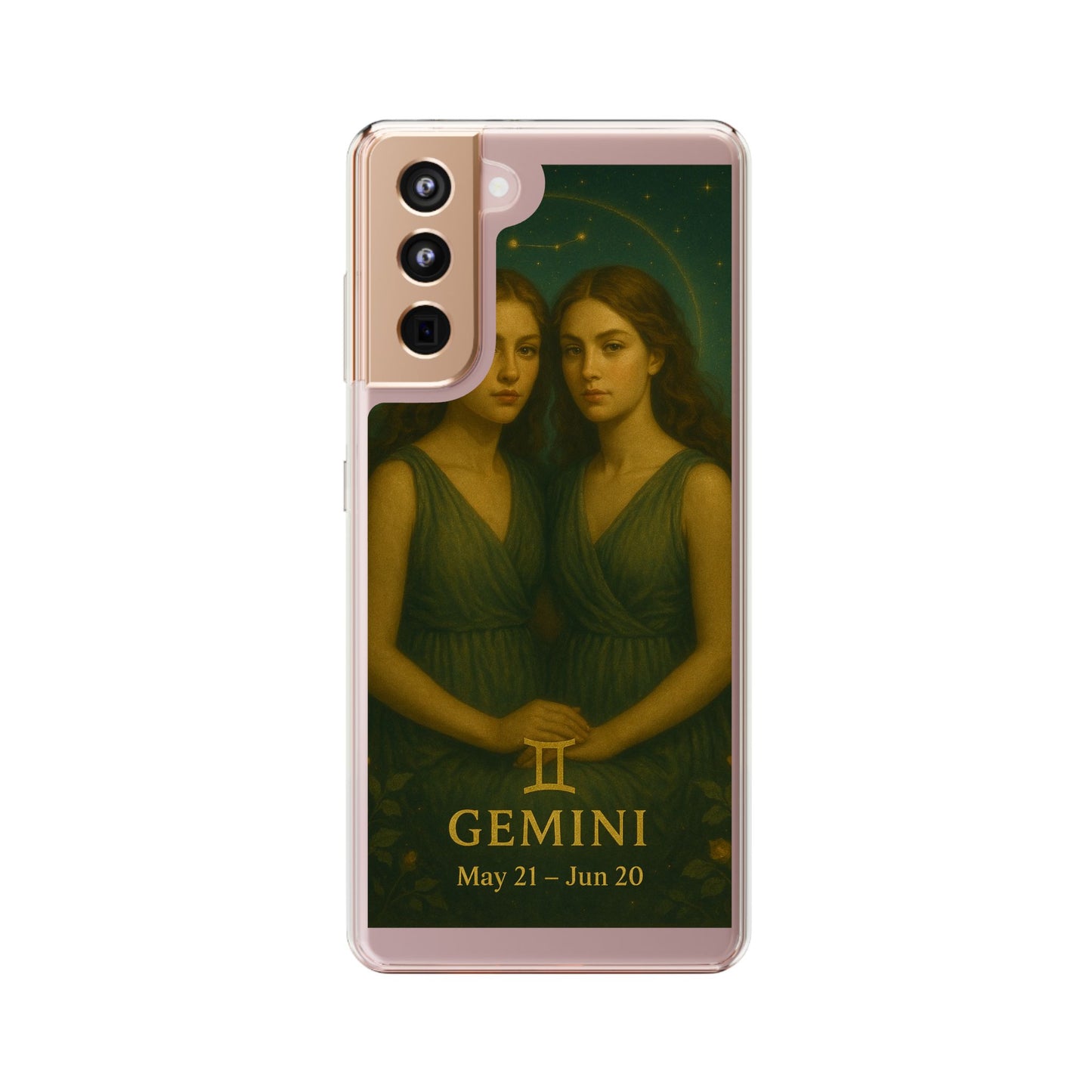 Gemini Zodiac Clear Phone Case — Twin Sisters Astrology Design (May 21–Jun 20)
