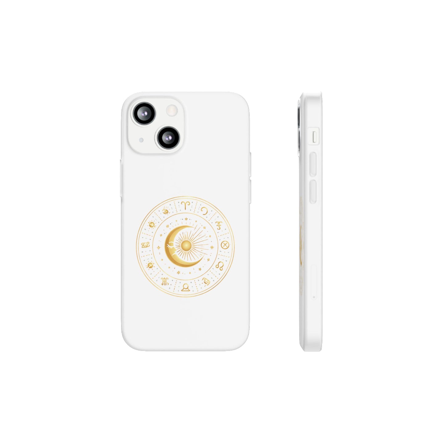 Clear Phone Case with Gold Celestial Moon & Zodiac Wheel – Astrology iPhone Cover