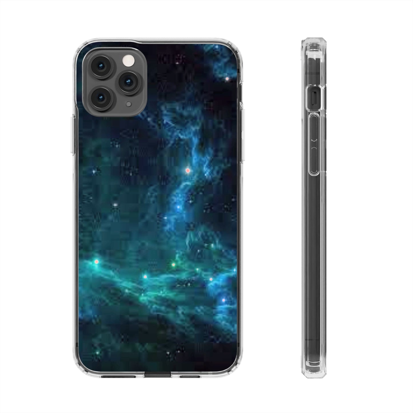 Clear Impact-Resistant Phone Case — Teal Nebula Space Design