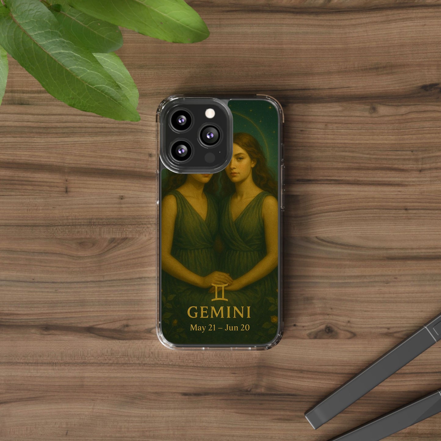 Gemini Zodiac Clear Phone Case — Twin Sisters Astrology Design (May 21–Jun 20)