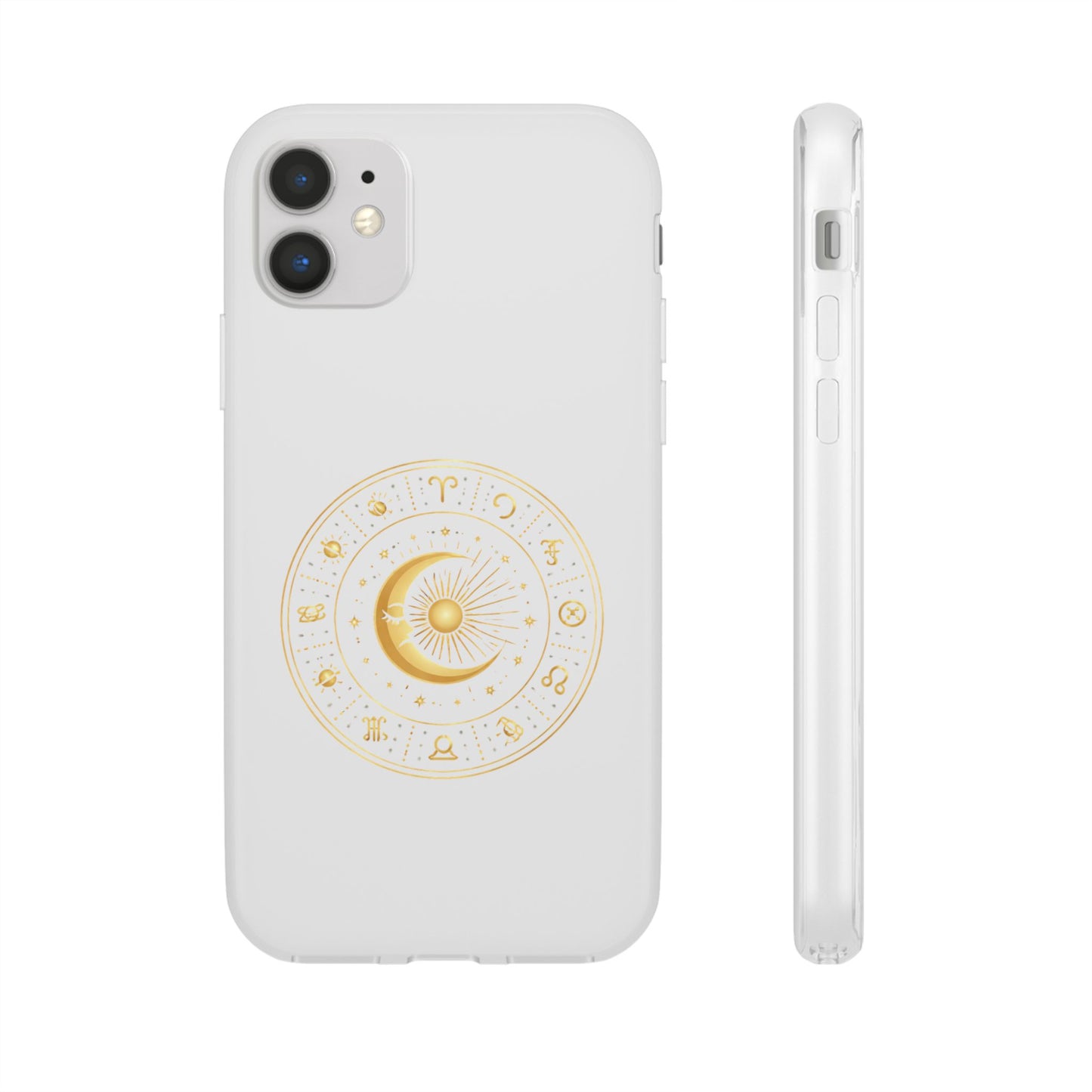 Clear Phone Case with Gold Celestial Moon & Zodiac Wheel – Astrology iPhone Cover
