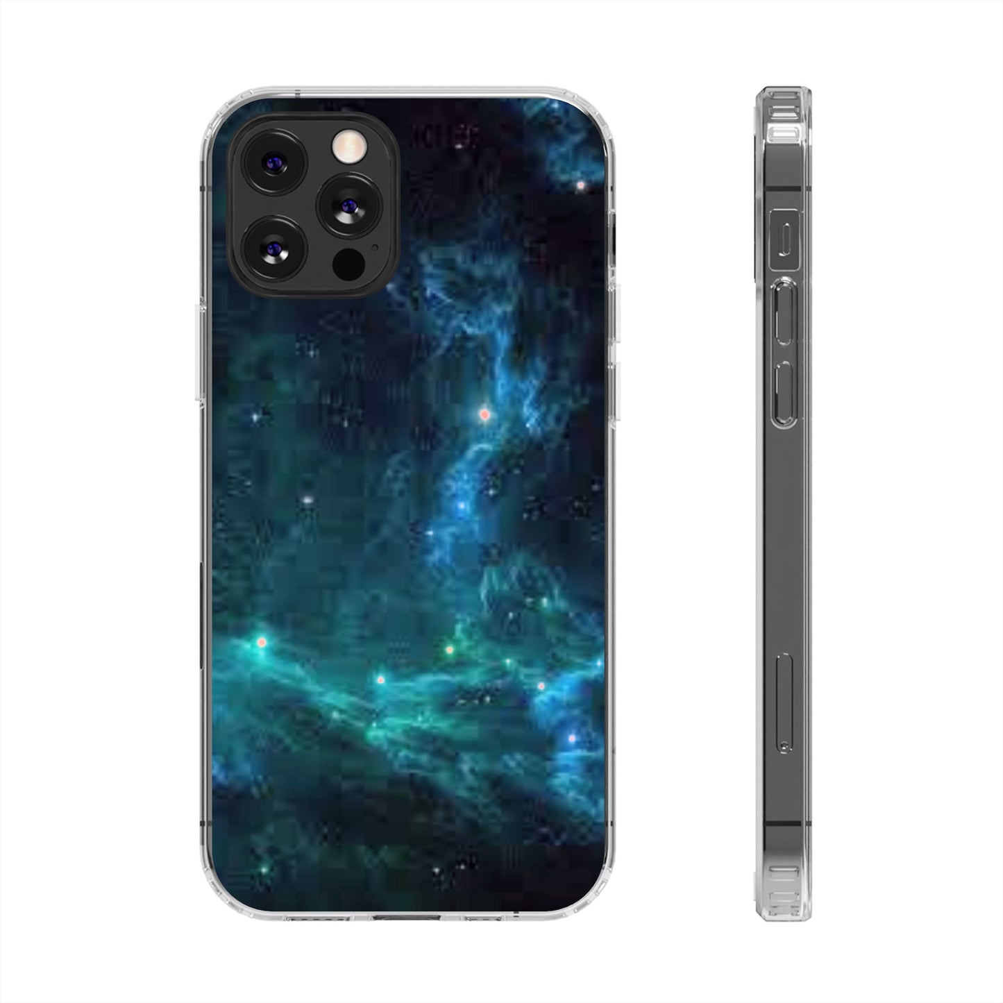 Clear Impact-Resistant Phone Case — Teal Nebula Space Design